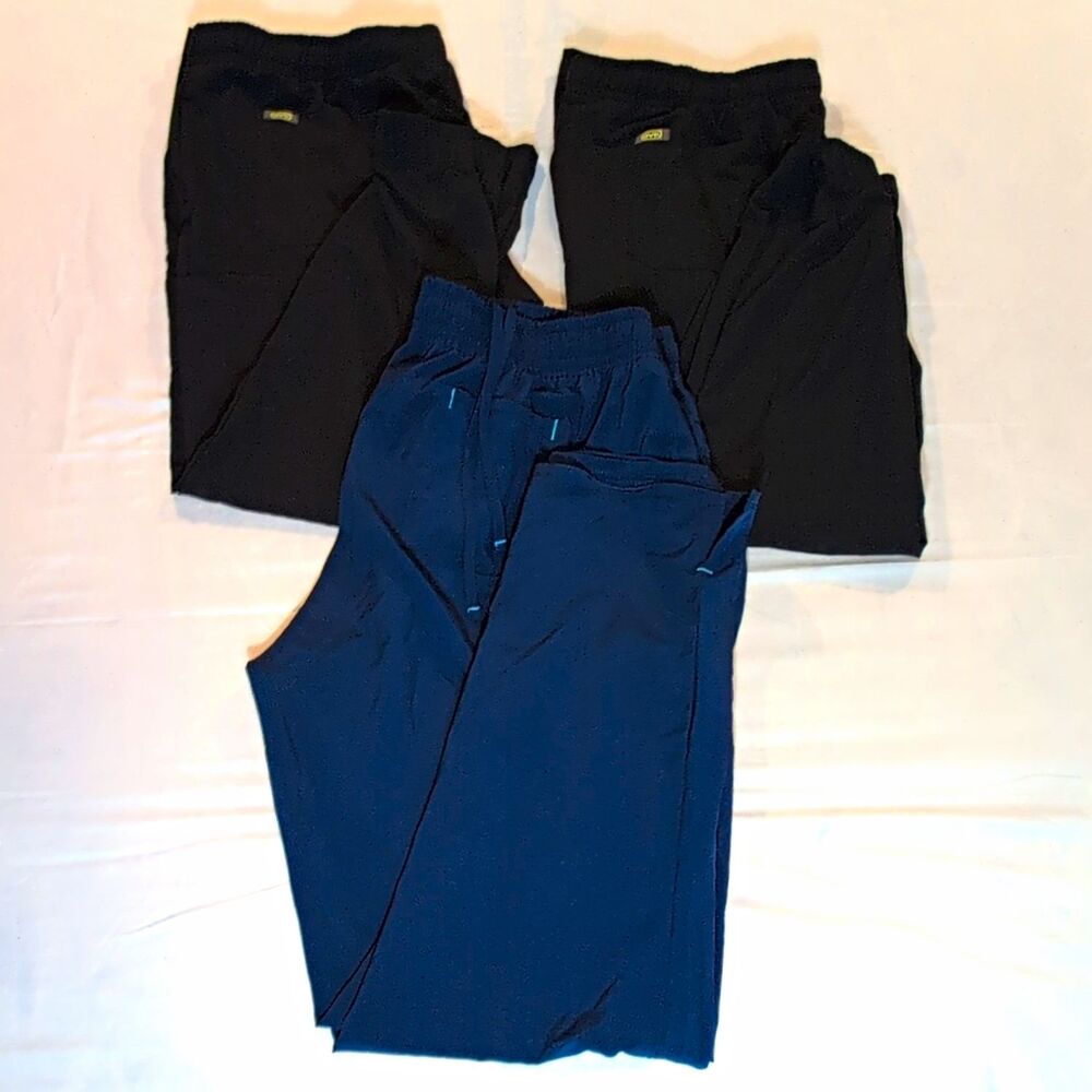 Lot of 3 Scrub Pants Solid Microfiber Poly/Spandex Black Blue XL/XG